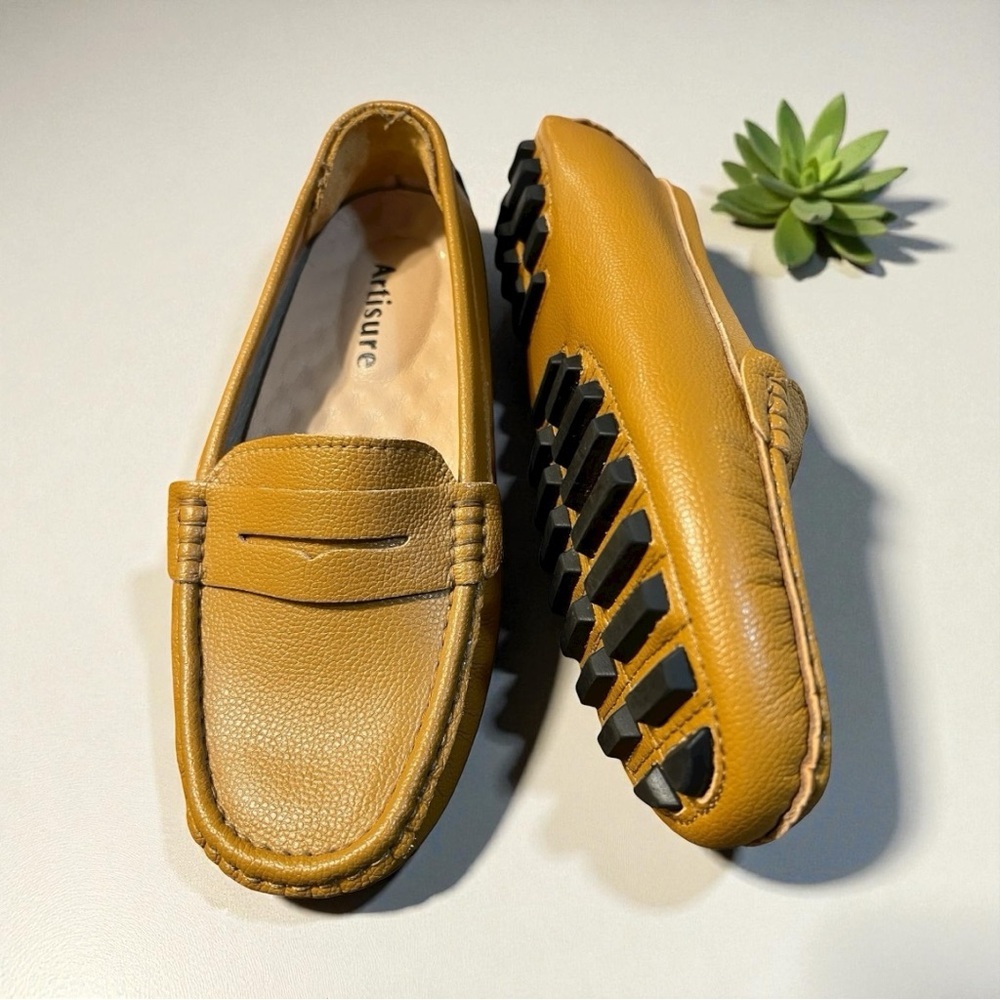 Artisure Tan Leather Driving Loafers Cushioned Insoles Size 8.5